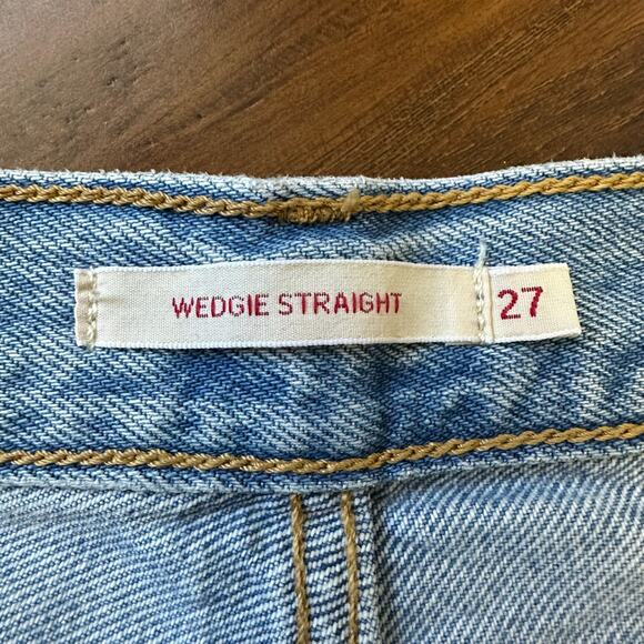 LEVIS Wedgie Straight Jeans Blue Denim Frayed Crop High Rise Grunge - Picture 9 of 14